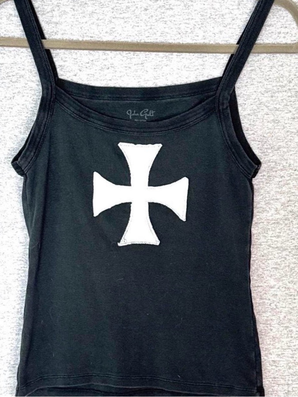 Brandy Melville John Galt Faded Black Malena Iron Cross Patch Tank Top OS